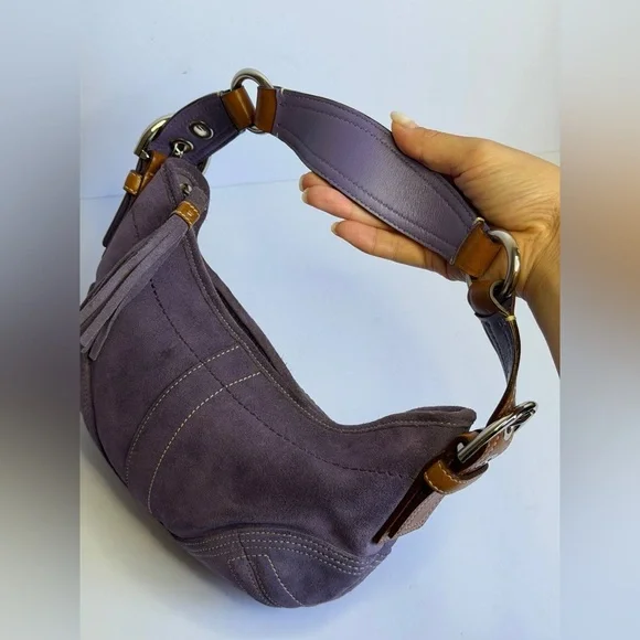 Coach Y2K Mini SoHo Hobo Shoulder Bag in Purple Suede/Brown Leather Accents